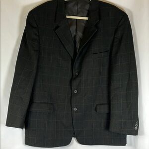 Enrico Gelini 100% Pure New Wool Sportcoat Charcoal Windowpane Plaid Blazer 48R